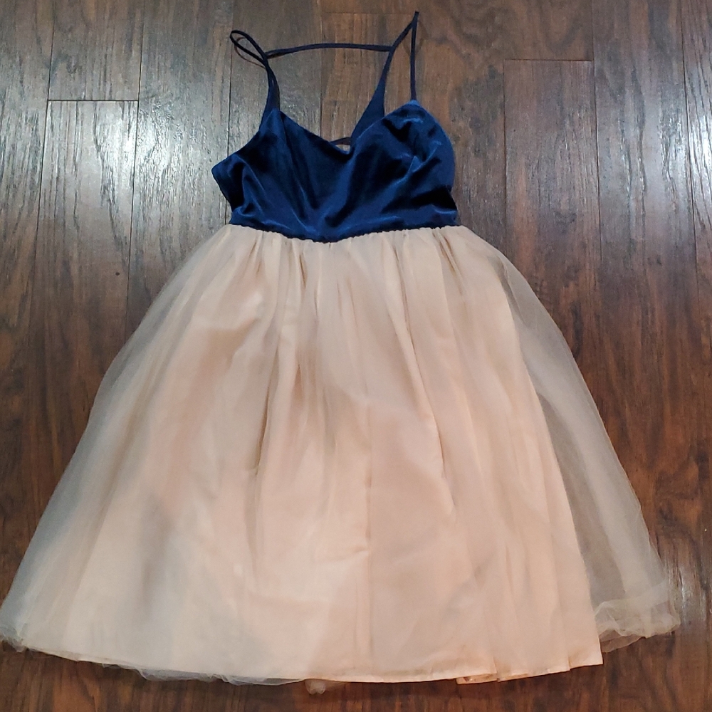 LC Lauren Conrad Elegant Navy and Cream Dress